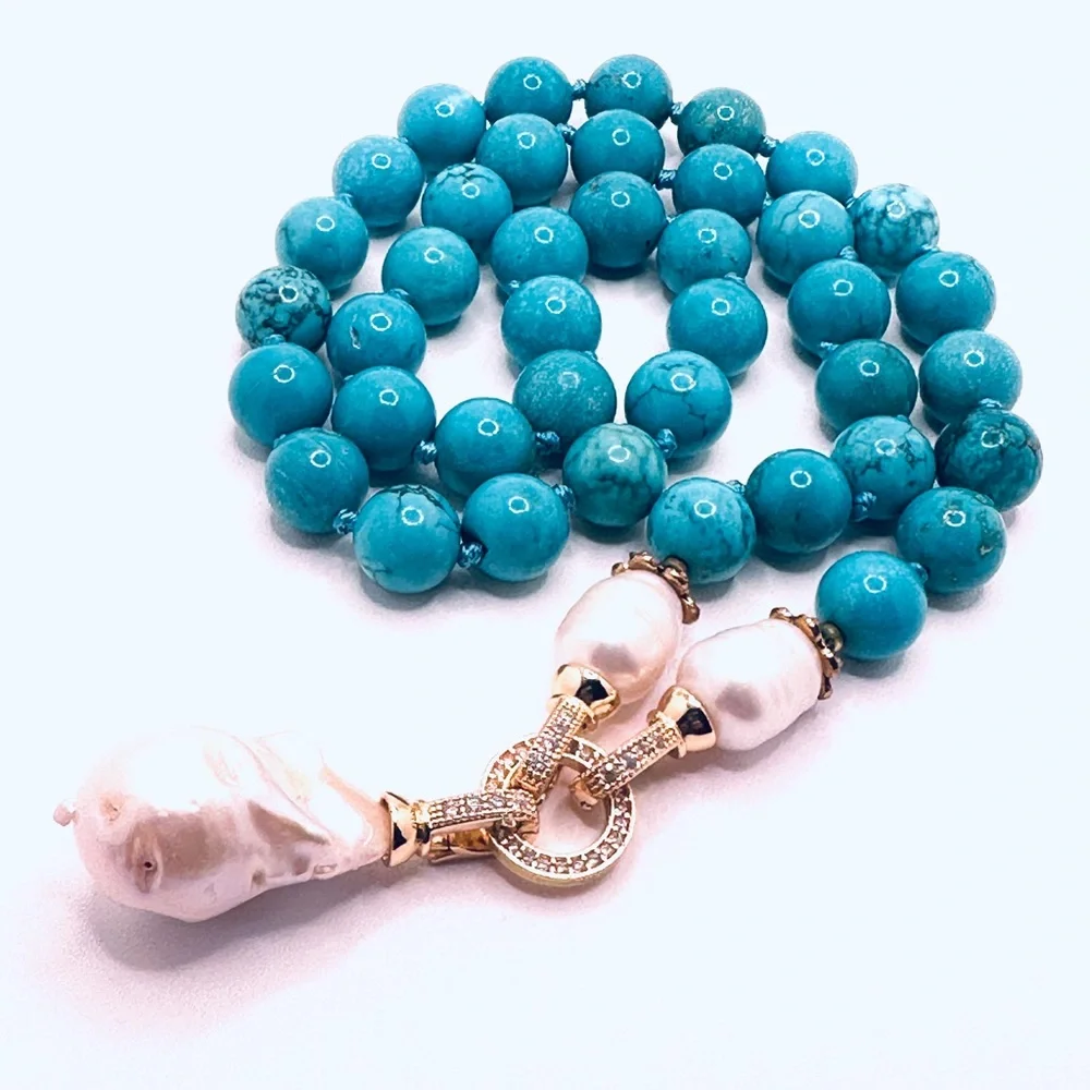 Genuine Howelite and Baroque Pearl Pendant Necklace - Picture 7 of 12